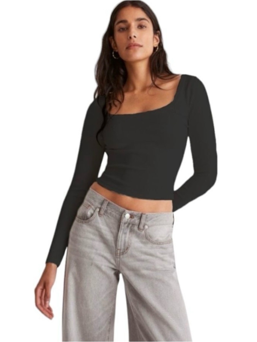 Madewell Square-Neck Long-Sleeve Crop Tee in Sleekhold Size M